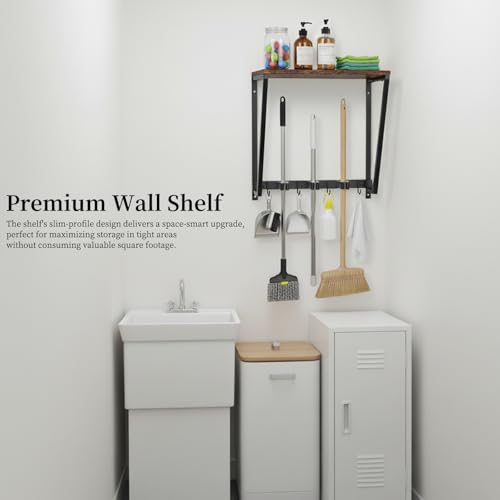 Broom Holder Wall Mount with 3 Storage Slots & 4 Utility Hooks - Image 4