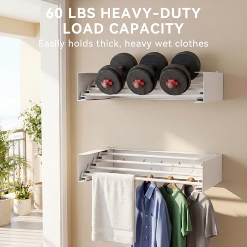 Wall Mounted Drying Rack, 23.6" Retractable Clothes Drying Rack - Image 4