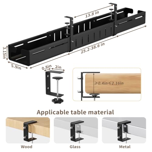 Under Desk Cable Management Tray,Expandable 25.2" – 38.6",Black - Image 7