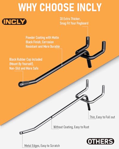 INCLY 60 Pack 2/4/6 Inch Black Pegboard Hooks, 1/4" Heavy Duty - Image 4