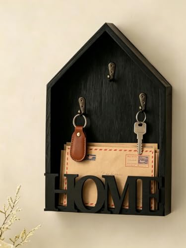 Key Holder Wall Mount, Wooden Key and Mail Organizer with Hooks - Image 3