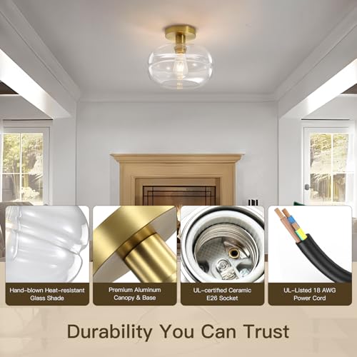 Semi Flush Mount Ceiling Light Fixture, 10-1/2 Inch Clear Glass - Image 5