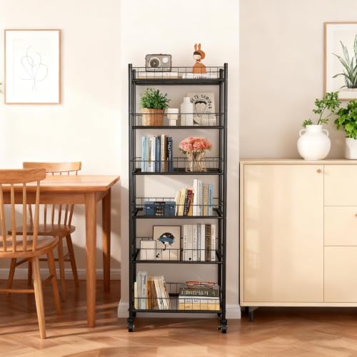 Utility Slim Storage Cart 6 Tier Narrow Metal Frame Carts - Image 5