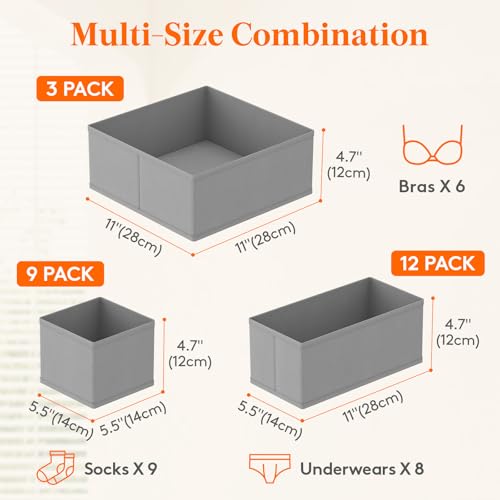 Lifewit Drawer Organizer Clothes for Closet, Gray, 24 Pack - Image 3