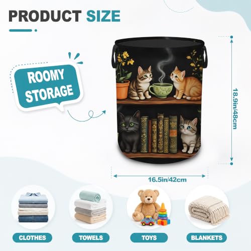 Laundry Basket,Cat Bookshelf Foldable Clothes Hamper with Handles - Image 3