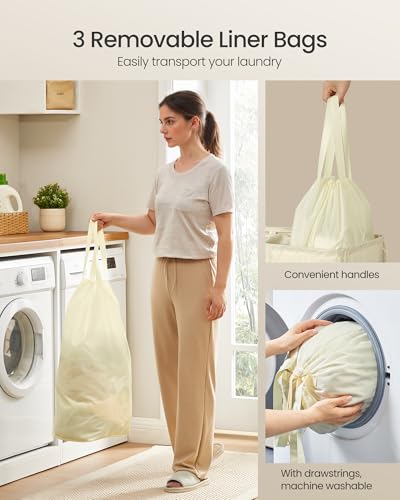 SONGMICS 160L Laundry Hamper, 4-Compartment Laundry Sorter - Image 7