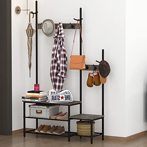 Parent-Child Hall Tree Entryway Bench with Coat Rack Sturdy Shoe - Image 6