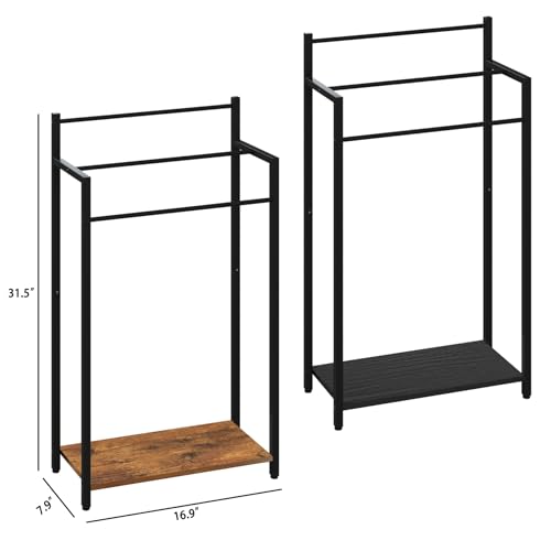 16.9" W Freestanding Towel Rack with Rustic Brown Wood Shelf - Image 4