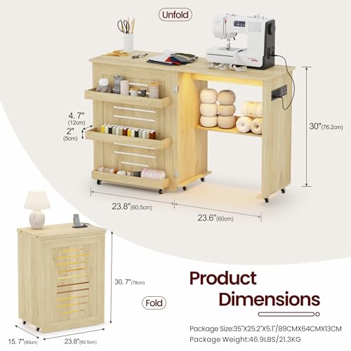 Lighted Sewing Table with Charging Station and 3 Storage - Image 3