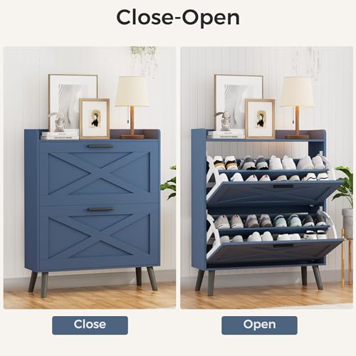 Homleke Farmhouse Shoe Storage Cabinet with Flip Drawers & Barn - Image 7