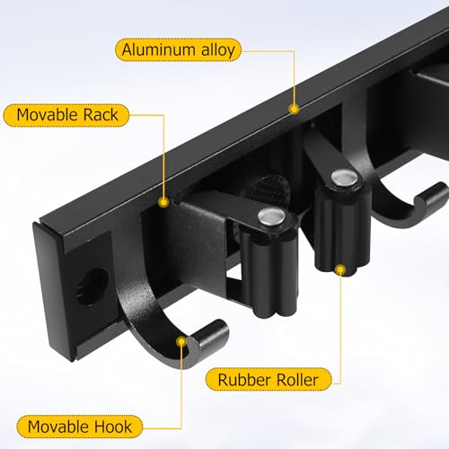 2 Pack Wall Mount Broom Holder with Sliding 3 & 4 Racks 4 - Image 4