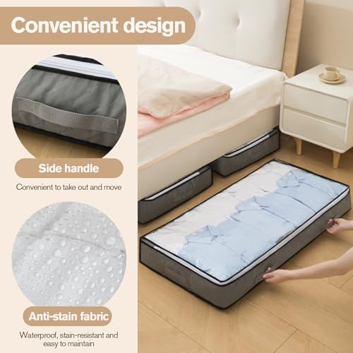 90L Under Bed Storage Containers, Foldable Grey Underbed Storage - Image 3