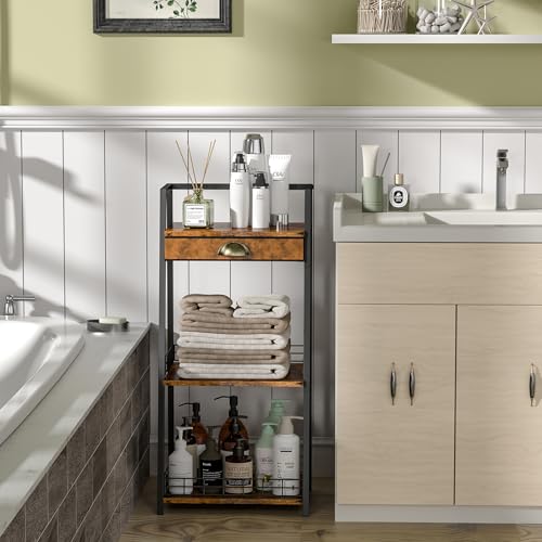 keomaisyto 3-Tier Bathroom Shelves with Canvas Drawer, Floor - Image 6