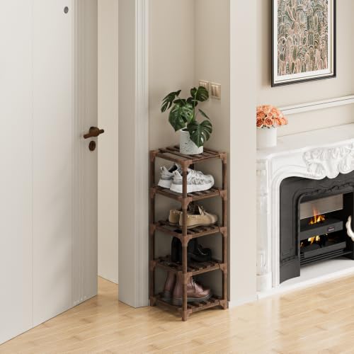 Eucalyptus Wood Corner Shoe Rack For Entryway, Brown - Image 2