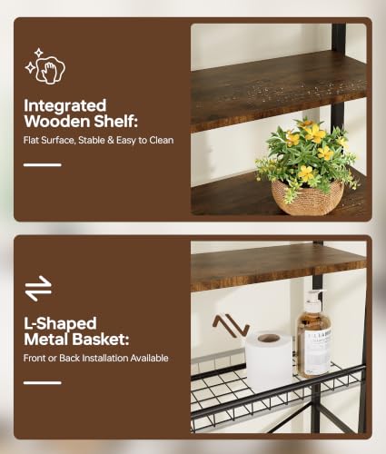 4-Tier Over-the-Toilet Storage Rack with One-Piece Wooden - Image 5