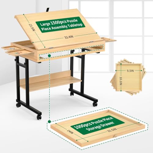 Wooden Puzzle Table with Drawers, 1500 Piece Puzzles - Image 4