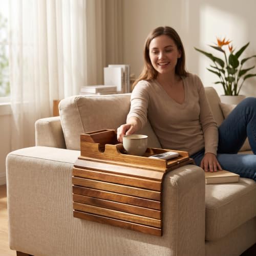 Acacia Couch Armrest Table, Over the Couch Arm Tray - Image 8