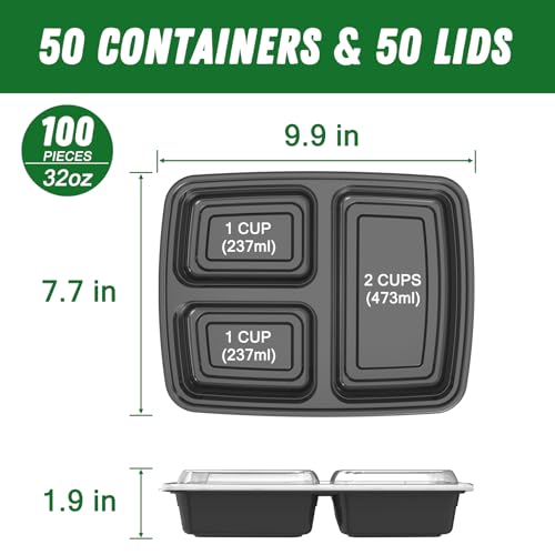 Dealusy 50 Pack 32 oz Meal Prep Containers with Lids - Image 3