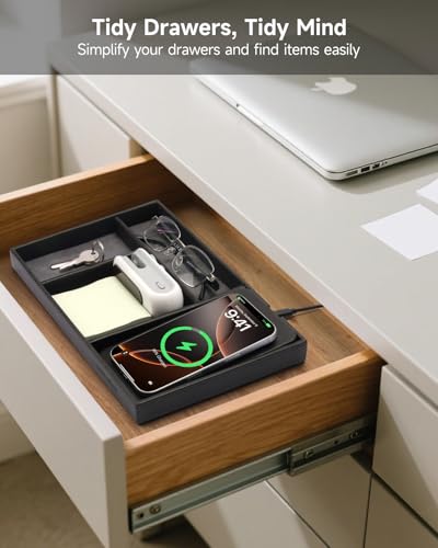 Valet Tray, Built in Wireless Charging Pad, Nightstand Organizer - Image 5