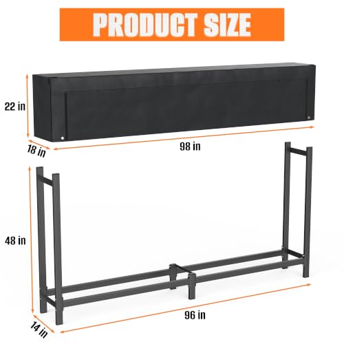 TORACK Heavy Duty 96 in/8 ft Firewood Rack with 600D Cover - Image 3