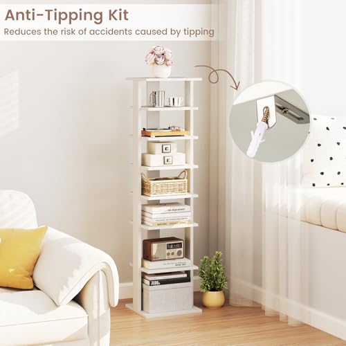Tangkula 8-Tier Vertical Shoe Rack, Holds 7 Pairs, White - Image 7