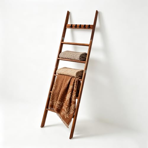Foldable Blanket Ladder 6 Tier, 68" Solid Wood Quilt Rack - Image 2