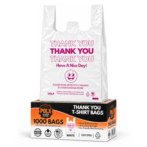 POLX Thank You Plastic Bags with Handles, 1000 count - Image 2