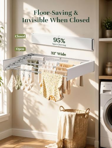 32'' Wall Mounted Clothes Drying Rack, Foldable & | Laundry & Clothing - Image 3