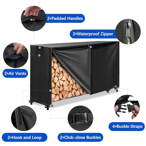 6FT Firewood Rack Cover, Heavy Duty 600D Waterproof - Image 5