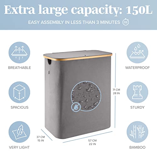 LONBET Laundry Basket with Lid, Made from Breathable Fabric | - Image 4