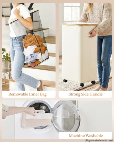 Laundry Hamper with Wheels, 75L Rolling Laundry Basket - Image 5