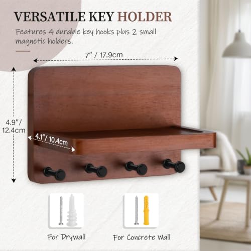 Nekon Key Holder for Wall with Shelf, Pine Wooden Key Hanger - Image 4