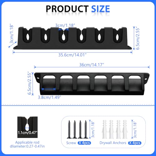 2-Set Vertical Fishing Rod Holders Wall-Mounted Holds 12 Rods - Image 4