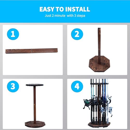 360° Rotating Natural Wood Fishing Rod Holder, Round - Image 8