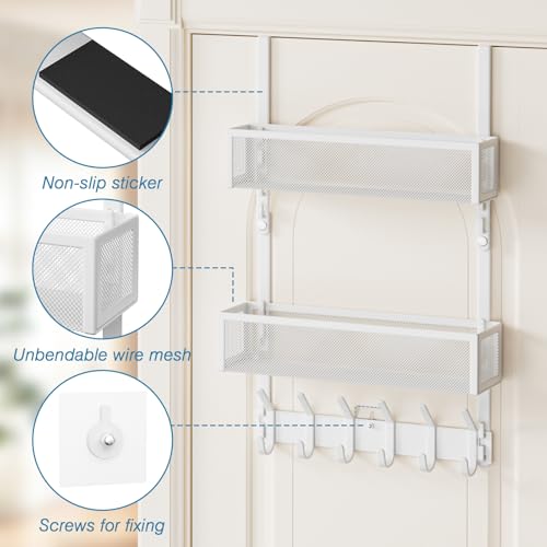 Over the Door Hooks Organizer,Door Hanger Fits Doors 1 3/4" White - Image 3