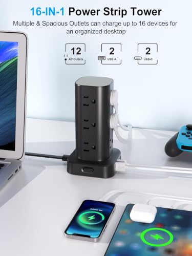 6FT Power Strip Tower Surge Protector, 12 Wide Space | All Products - Image 3
