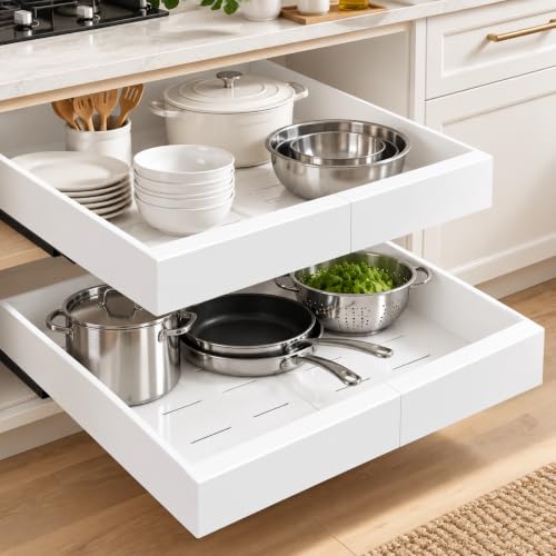 2 Pack Expandable Pull Out Cabinet Organizer,16.54" Deep,White - Image 2
