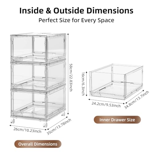 Large Clear Storage 3 Drawer Organizer with Wheels for Closet - Image 3