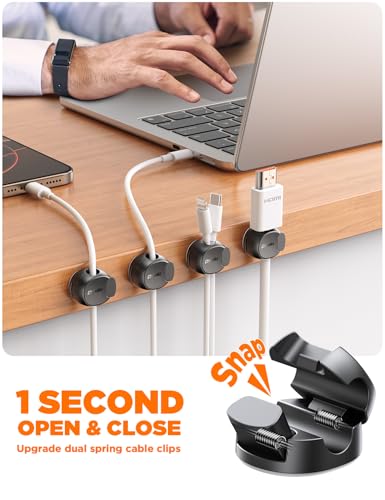 Chfeila 8-Pack Cable Clips, Quick-Lock Cord Organizer Black - Image 3