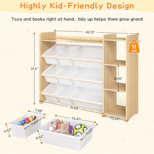Kids Toy Storage Organizer, Wooden Shelf with 3 Tiers - Image 3