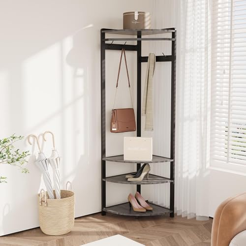 Corner Hall Tree with Shoe Bench & 6 Double Hooks, Space-Saving - Image 5