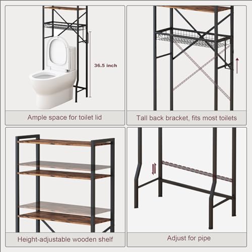 Over The Toilet Storage Rack, 4-Tier Bathroom Organizers - Image 4