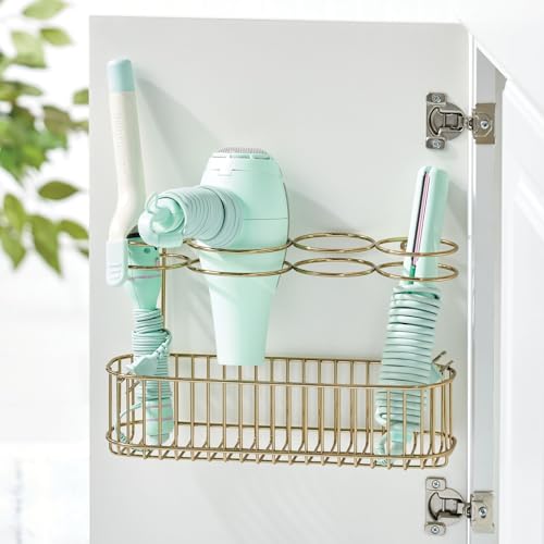mDesign Hair Dryer Caddy – Wall Mounted Storage Rack - Image 3