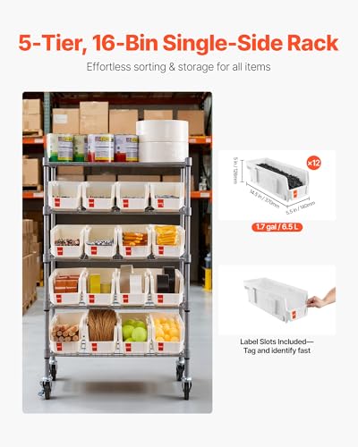 VEVOR 5-Tier Rolling Bin Storage Rack, 16 Organizer Bins - Image 5
