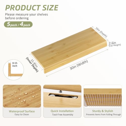 Bamboo Wire Shelf Covers, 30" W x 16" D, 4-Pack, Natural - Image 3