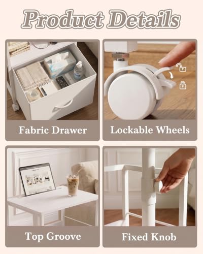 Faesun Night Stand with Charging Station & Swivel Top, White - Image 7