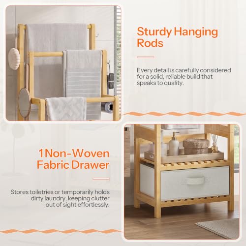 HOOBRO Freestanding Towel Rack with Fabric Drawer, Bamboo - Image 6