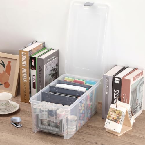 BTSKY Clear Plastic Dividing Storage Box with 4 Deep Compartment - Image 3