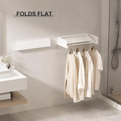 Wall Mounted Clothes Drying Rack,White 19.7" - Image 3