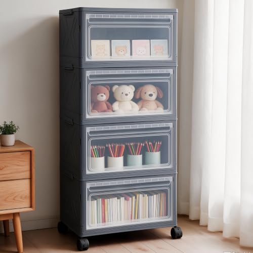Plastic Stackable Storage Bins with Lids & Wheels, Closet - Image 3
